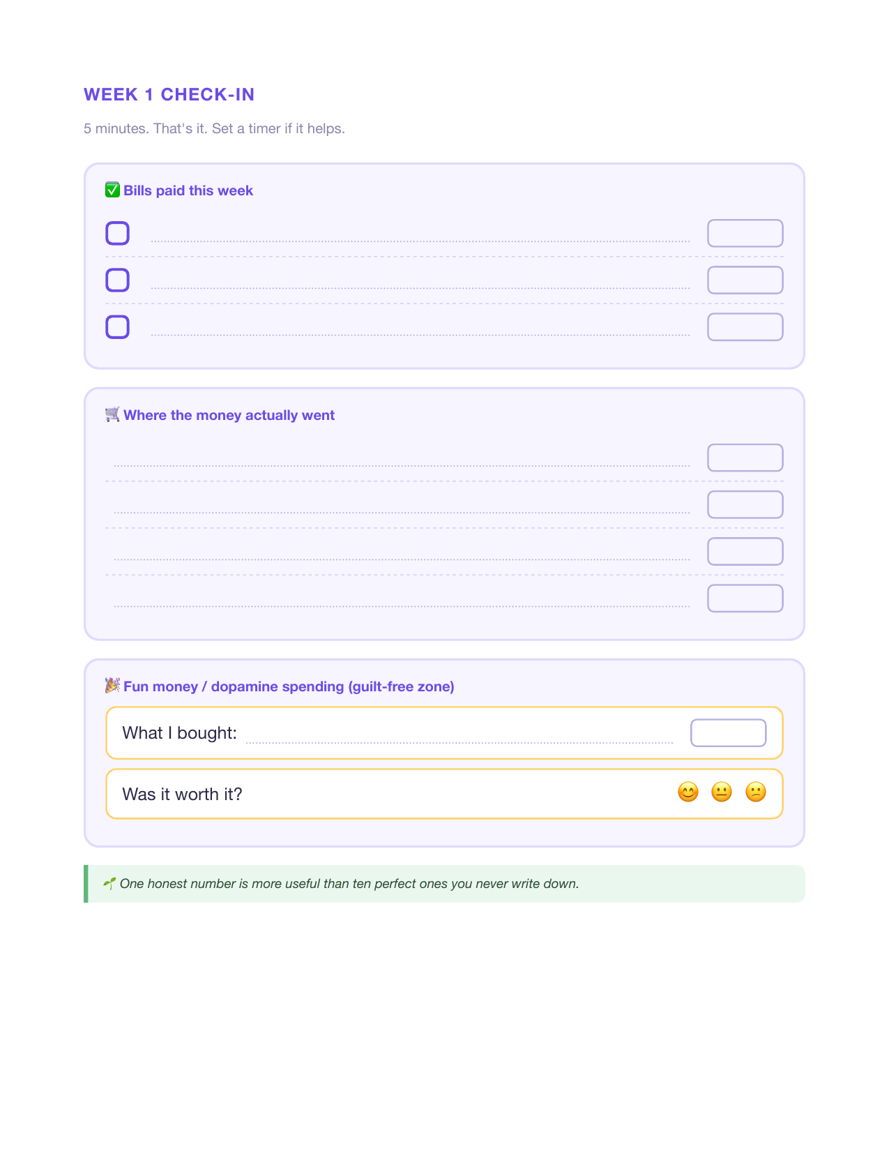 Weekly check-in page preview