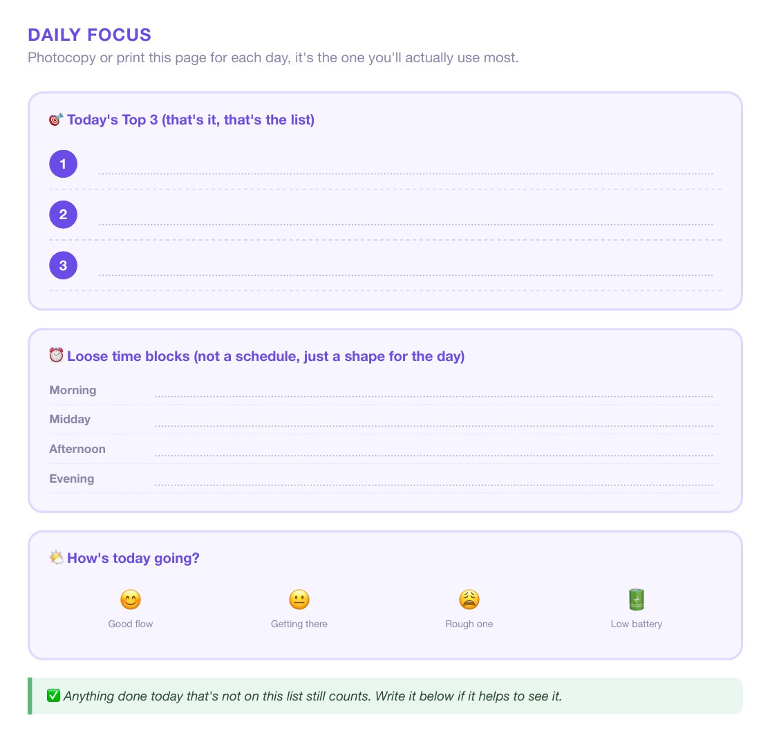 Daily focus page preview